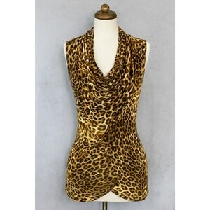 Jennifer Lopez Leopard Print Cowl Neck Sleeveless Top Blouse XS